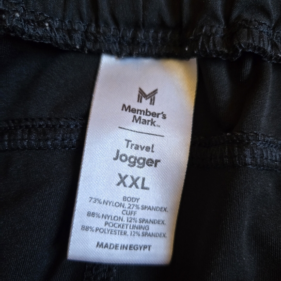 3/$25 Members Mark Travel Jogger Pants Drawstring Pockets XXL Black Comfortable - Picture 8 of 9